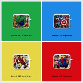 [MOQINO] For AirPods Case Soft Silicone Cover for Airpods Superhero Iron Man Spider-Man Captain America Hulk 3D Unique Design Skin Kits with Keychain for AirPods