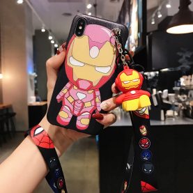 FOR IPHONE Iron Man CARTOON PHONE CASES COVERS With Holder Stand Strap
